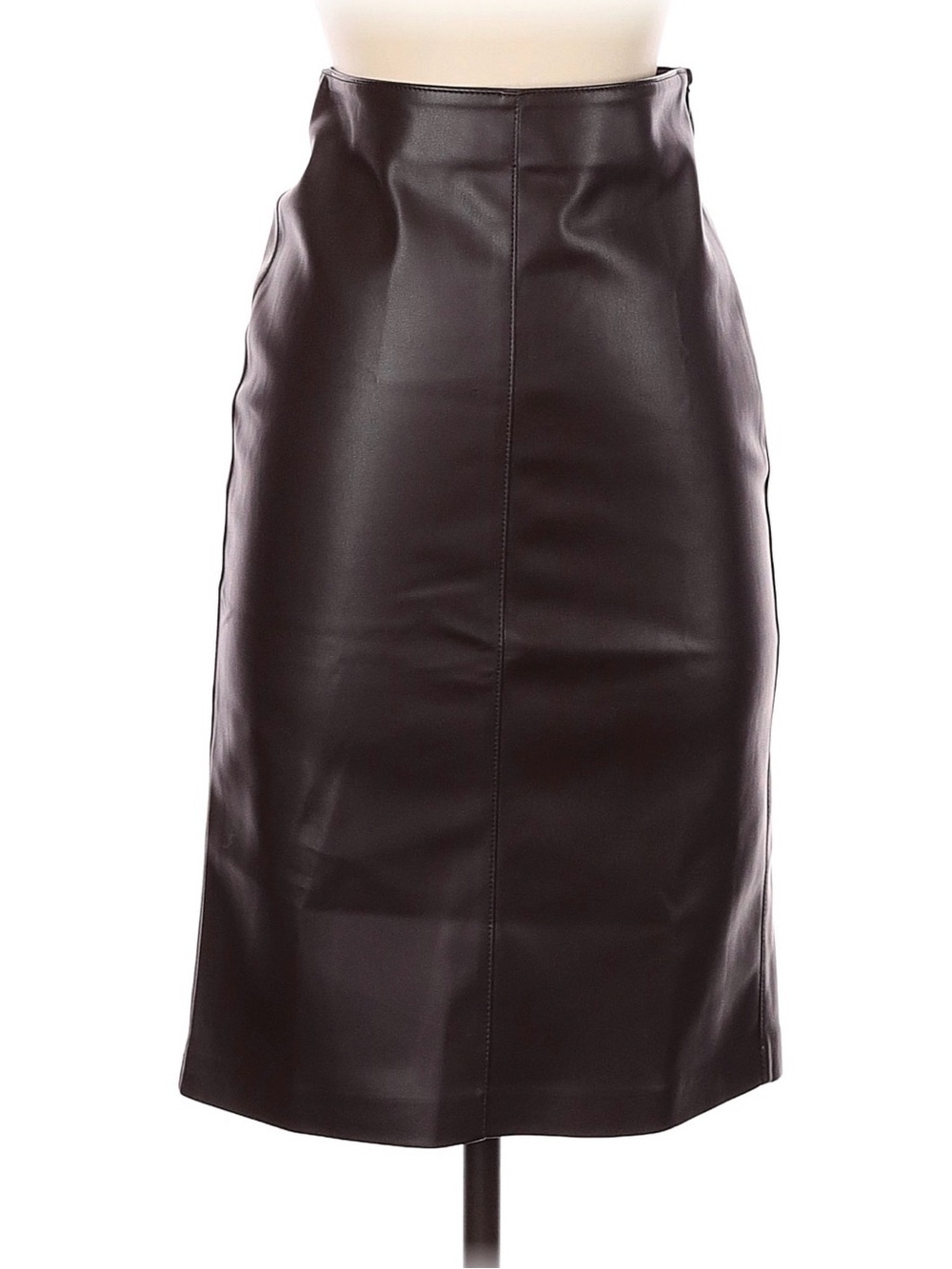 Mango Dark Brown Vegan Leather-Effect Pencil Skirt NWOT 4 Office Work Career